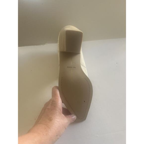 DOLCE VITA Point Toe Block Heel Fx Suede Western Ankle Booties Ivory Cream Sz 6 - Picture 5 of 13